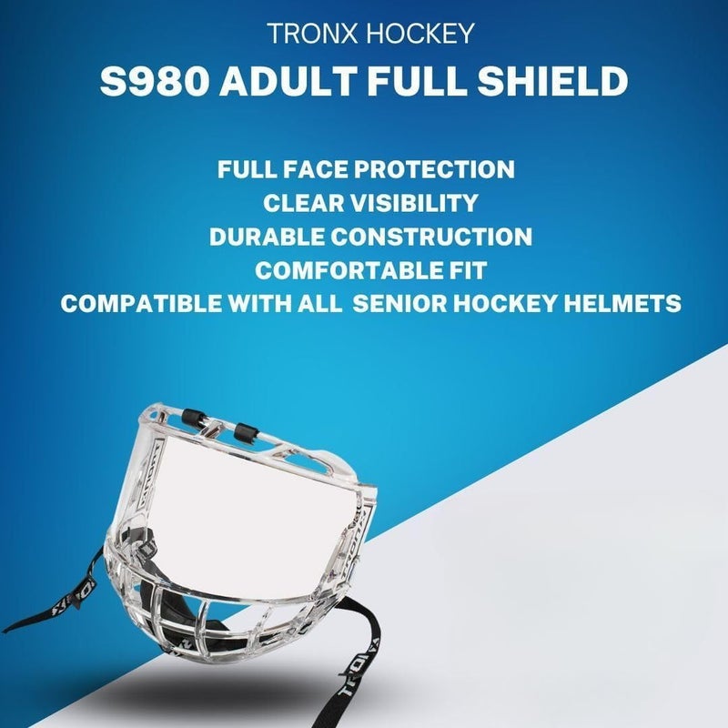TronX S980 Senior Adult Clear Certified Hockey Full Face Shield Visor Helmet Combo Anti-Scratch/Anti-Fog - Image 2